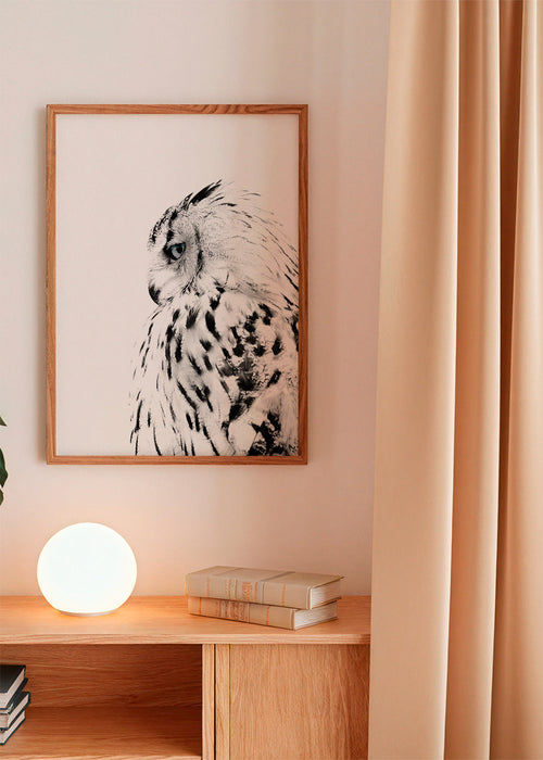 Quadro coruja branca em perfil