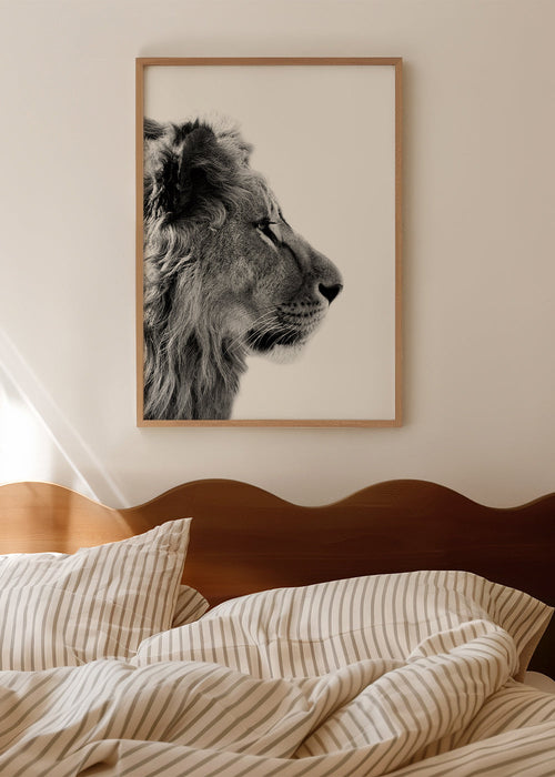 Quadro leão perfil em preto e branco
