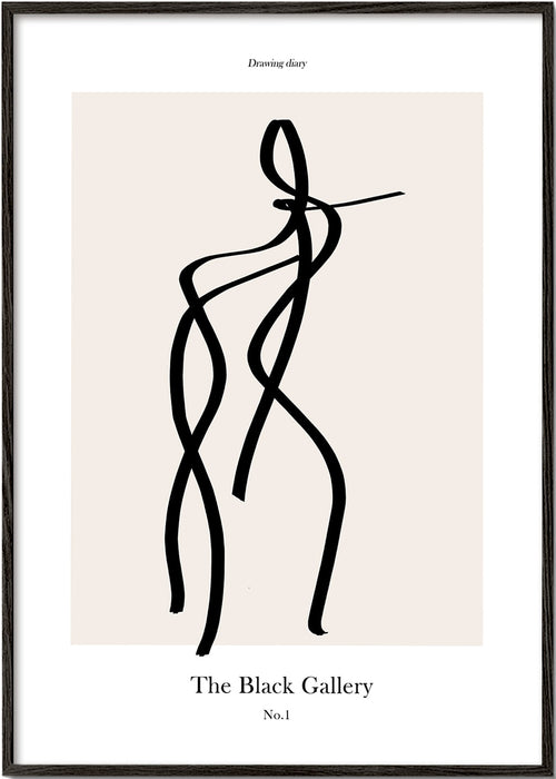 Quadro abstrato figura linear preta