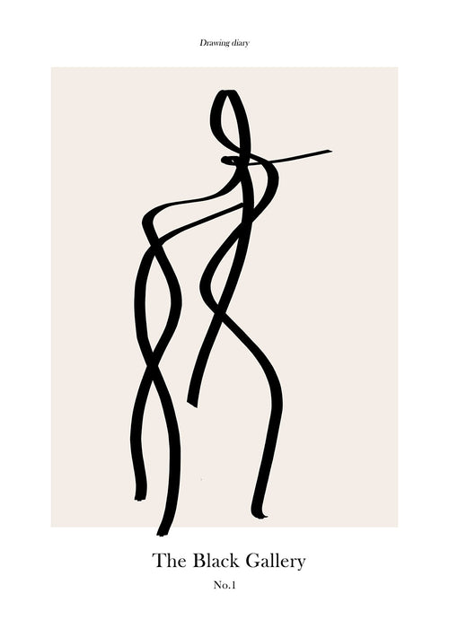 Quadro abstrato figura linear preta