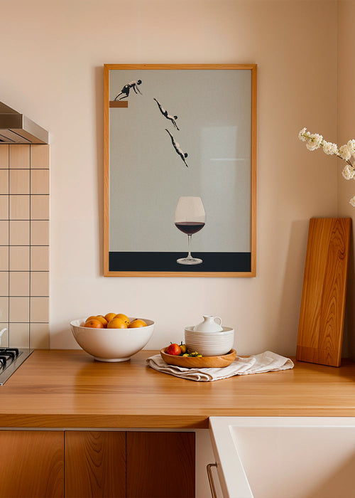 Arte para cozinha com copo de vinho e mergulhadores