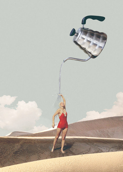 Arte para cozinha com banhista e chaleira gigante