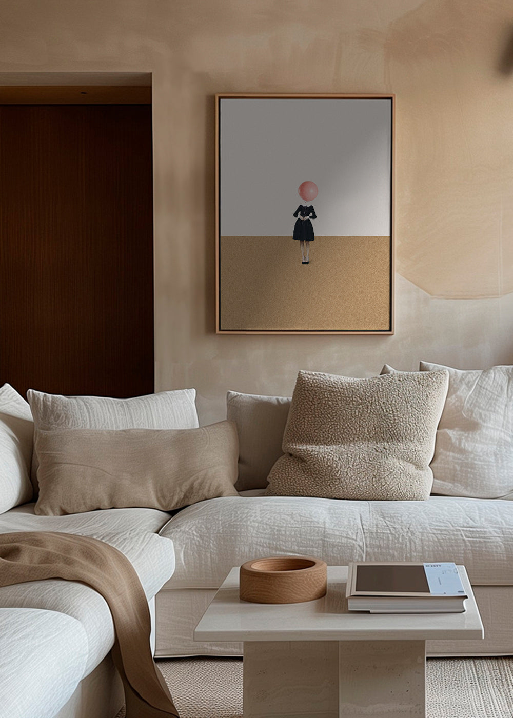 Arte minimal com balão rosa