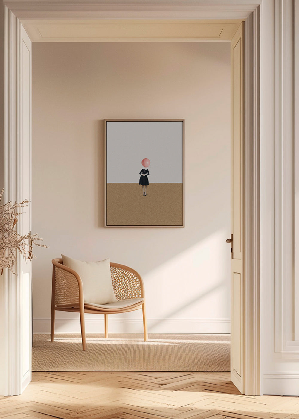 Arte minimal com balão rosa
