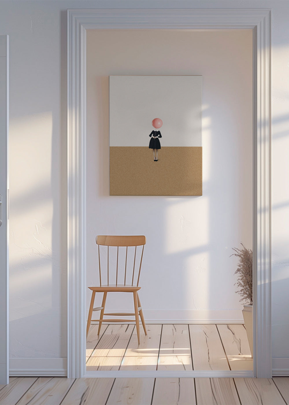Arte minimal com balão rosa