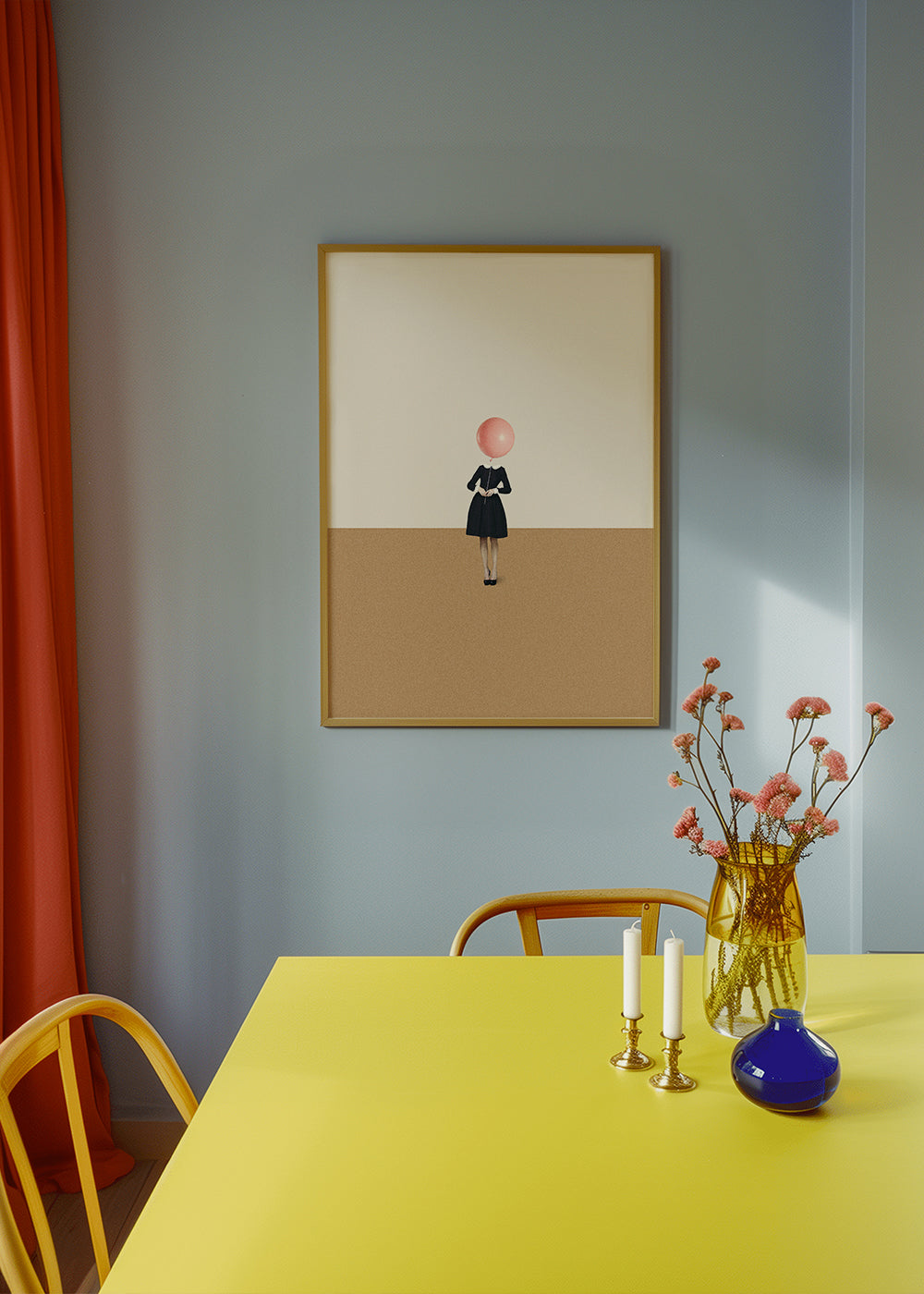 Arte minimal com balão rosa