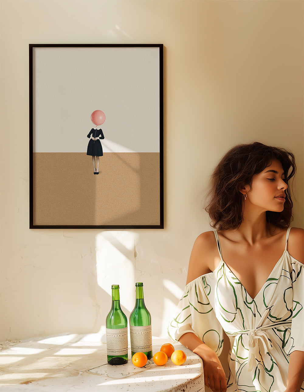 Arte minimal com balão rosa