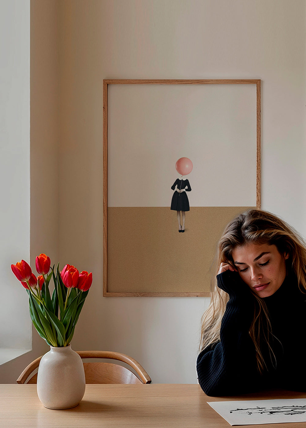 Arte minimal com balão rosa
