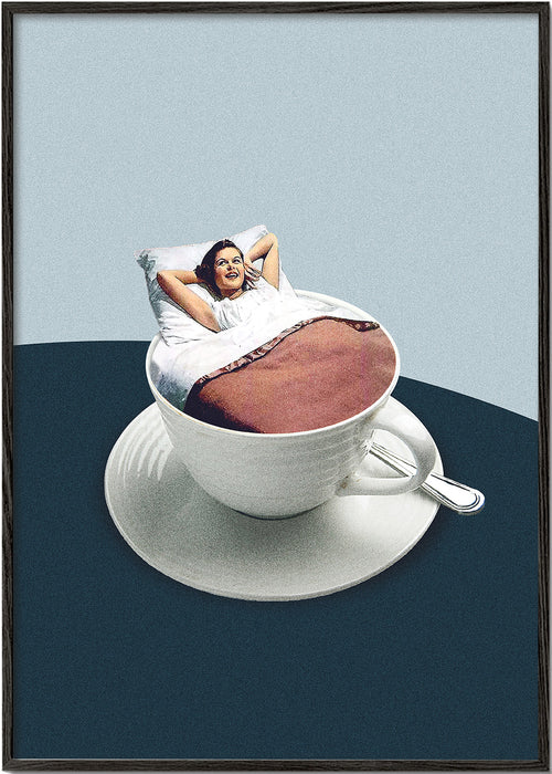 Arte para cozinha: xícara gigante com figura relaxada