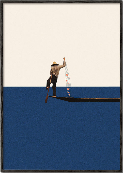 Ilustração gondoleiro no mar azul