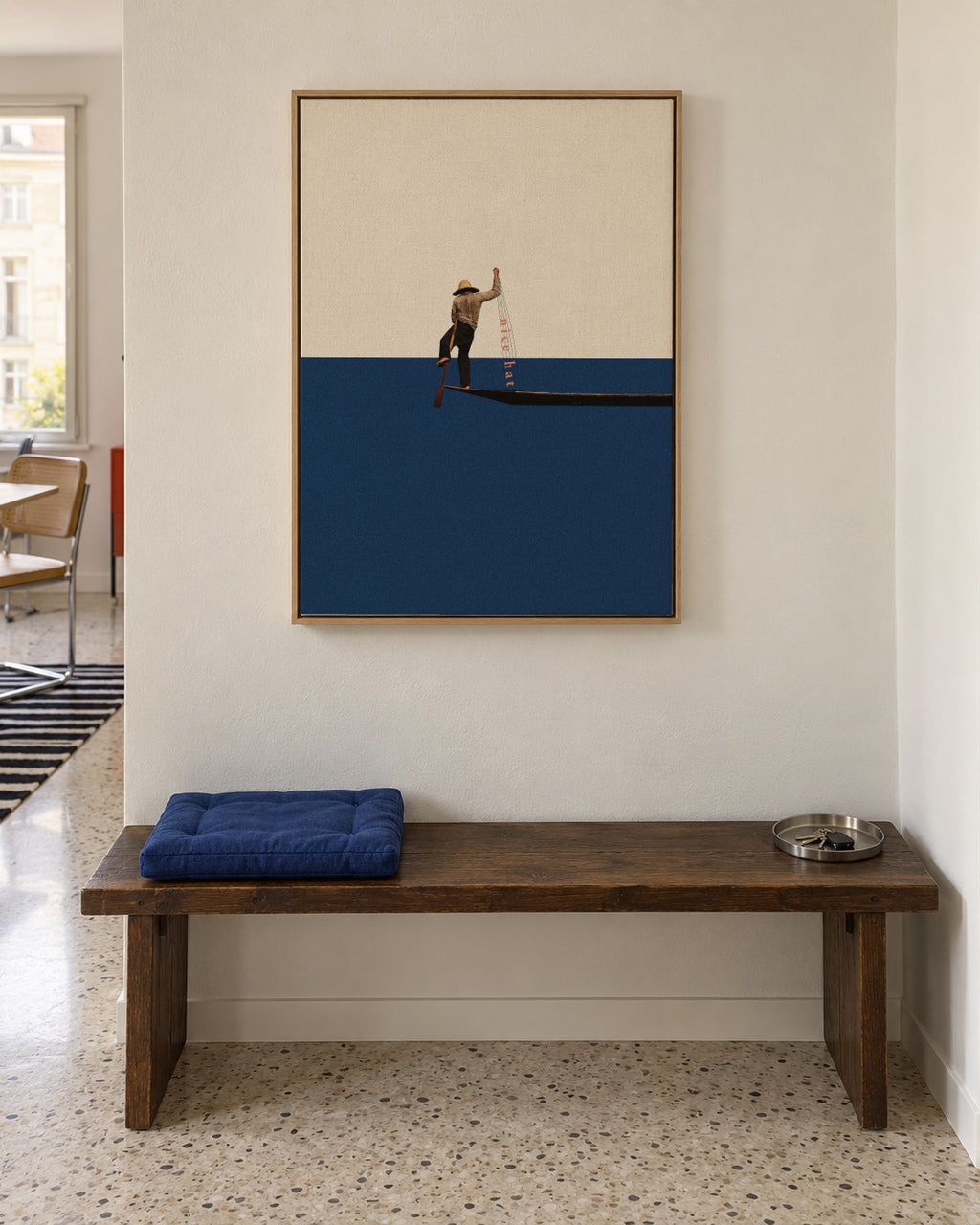 Fishing for compliments - Framed canvas in an interior