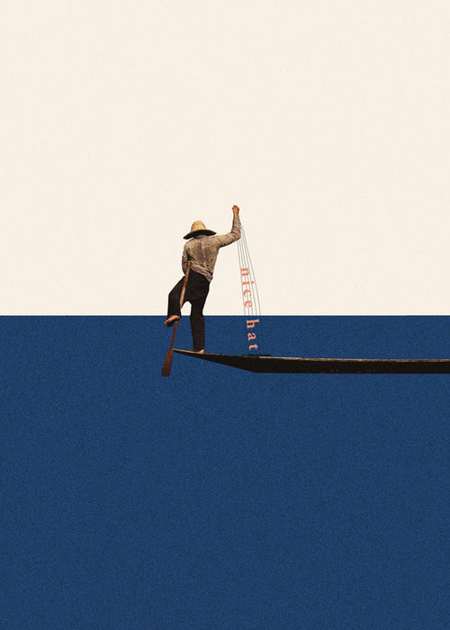 Ilustração gondoleiro no mar azul