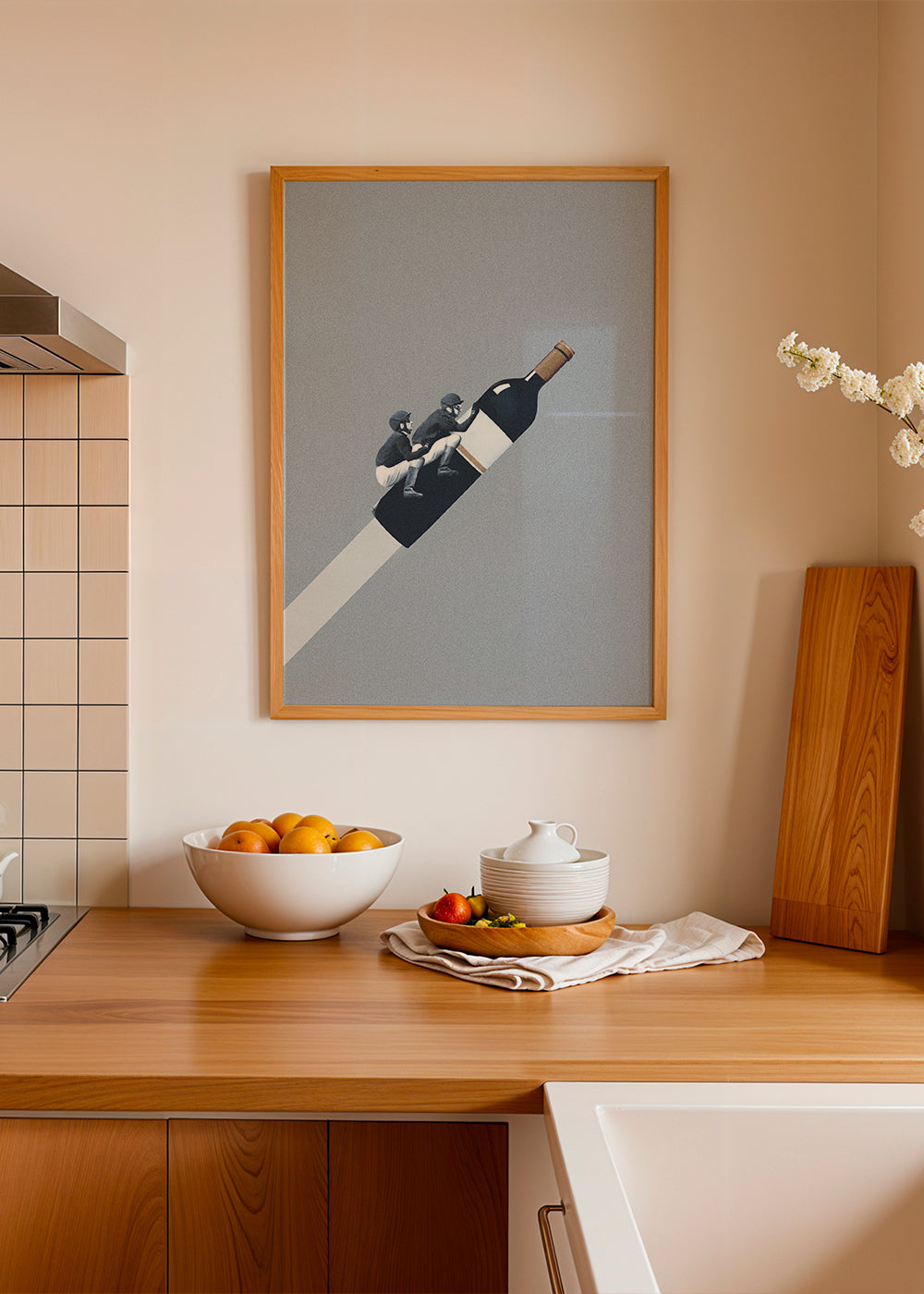 Arte para cozinha com cavaleiros na garrafa