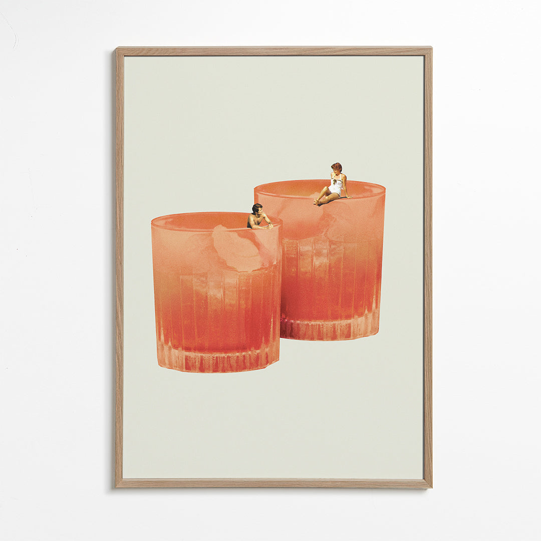 Arte para cozinha: copos de cocktail com mini banhistas