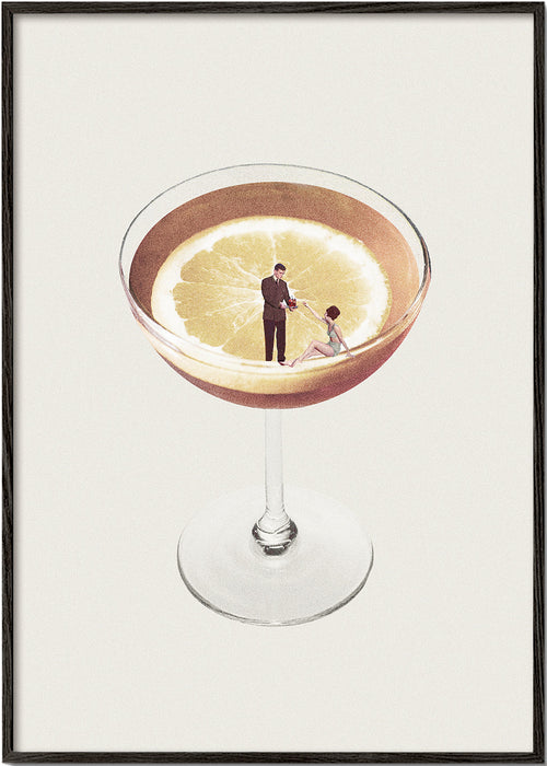 Arte para cozinha com copo de cocktail e limão