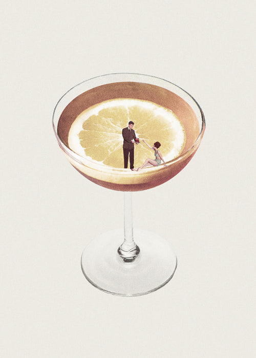 Arte para cozinha com copo de cocktail e limão