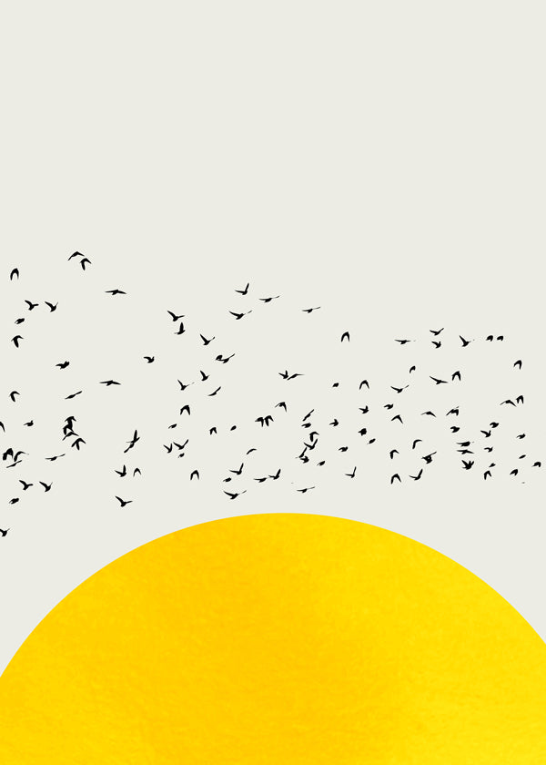 Ilustração de bandos sobre sol minimalista