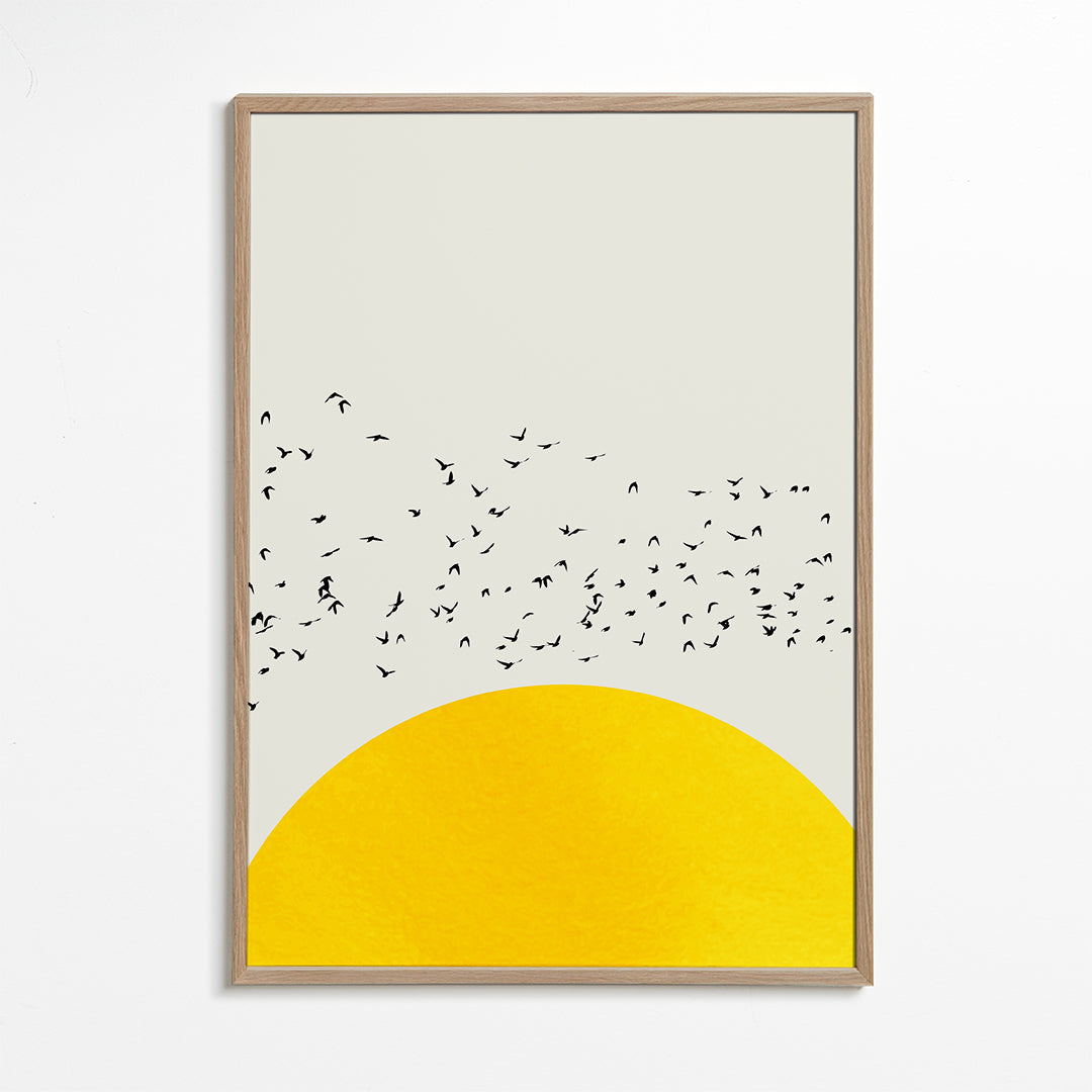 Ilustração de bandos sobre sol minimalista