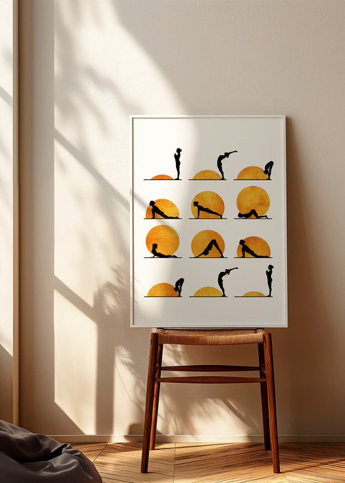 Design relaxante de yoga com silhuetas solares