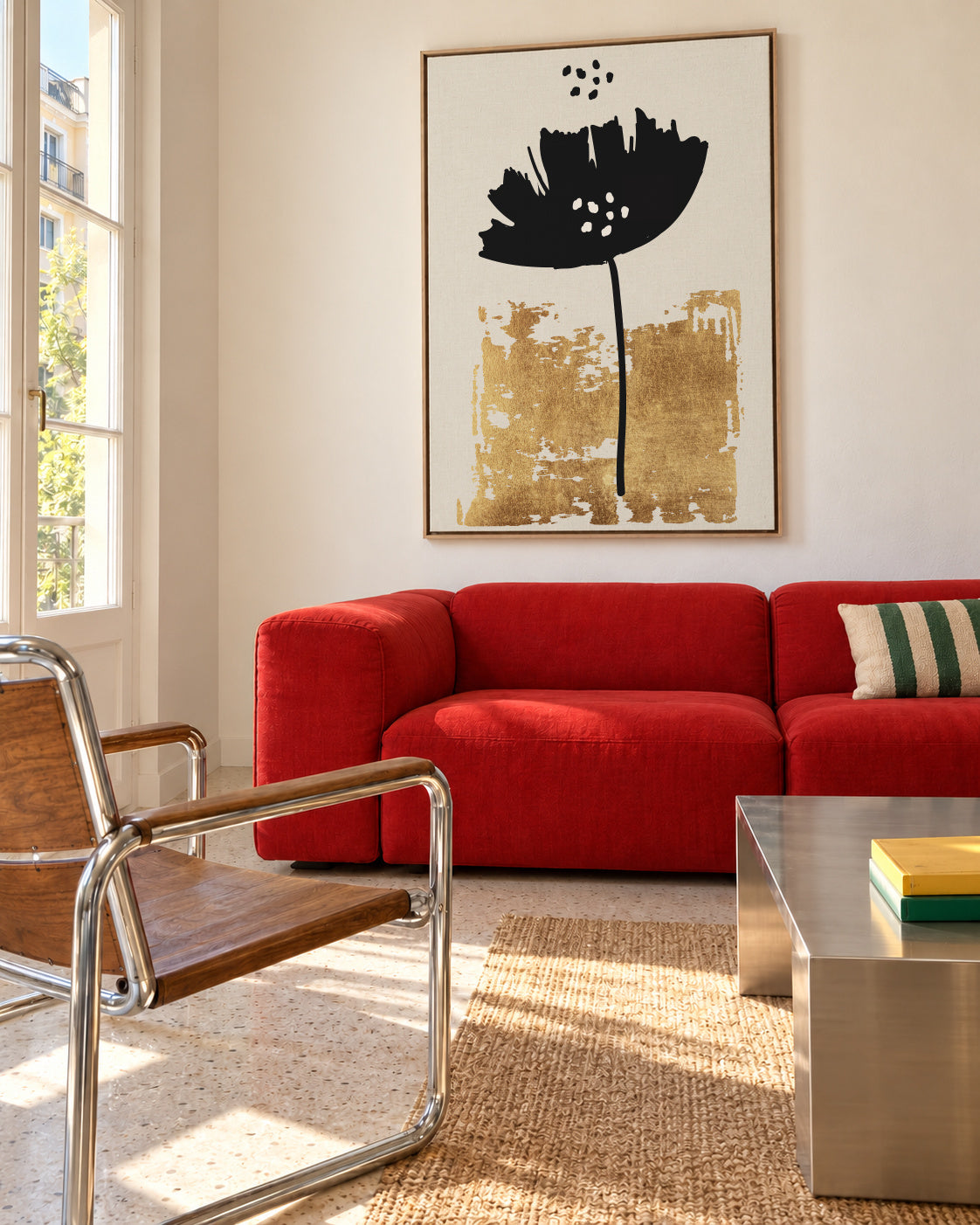 Black Poppy - Framed canvas in an interior