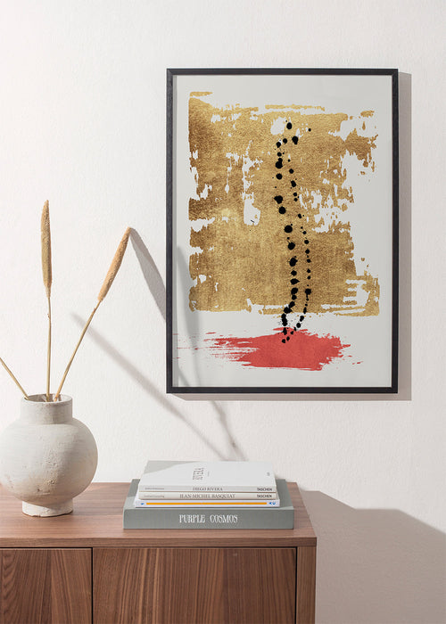 Arte abstrata com folha de ouro e gotas de tinta preta