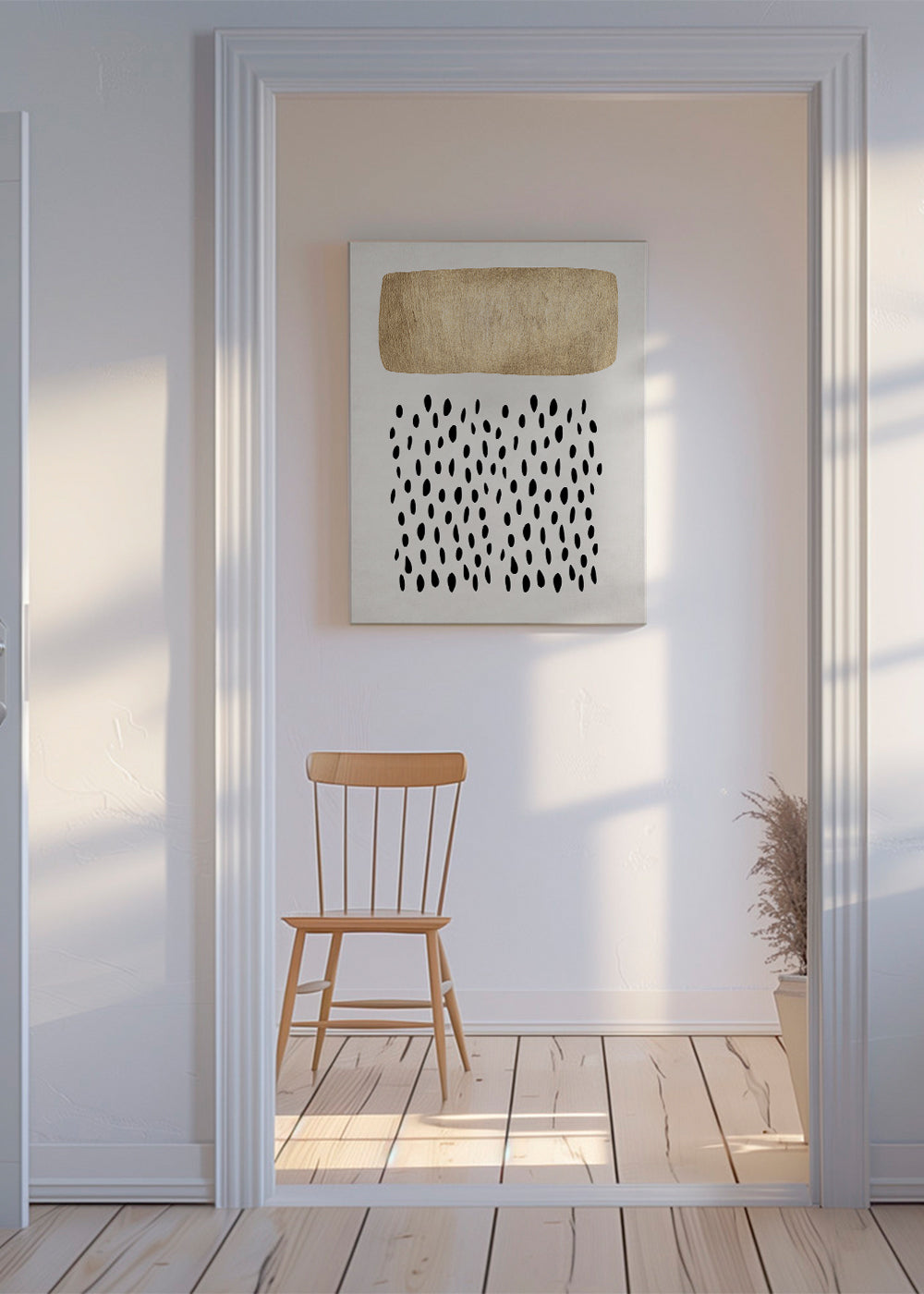 Design minimalista com bloco dourado e motivos negros