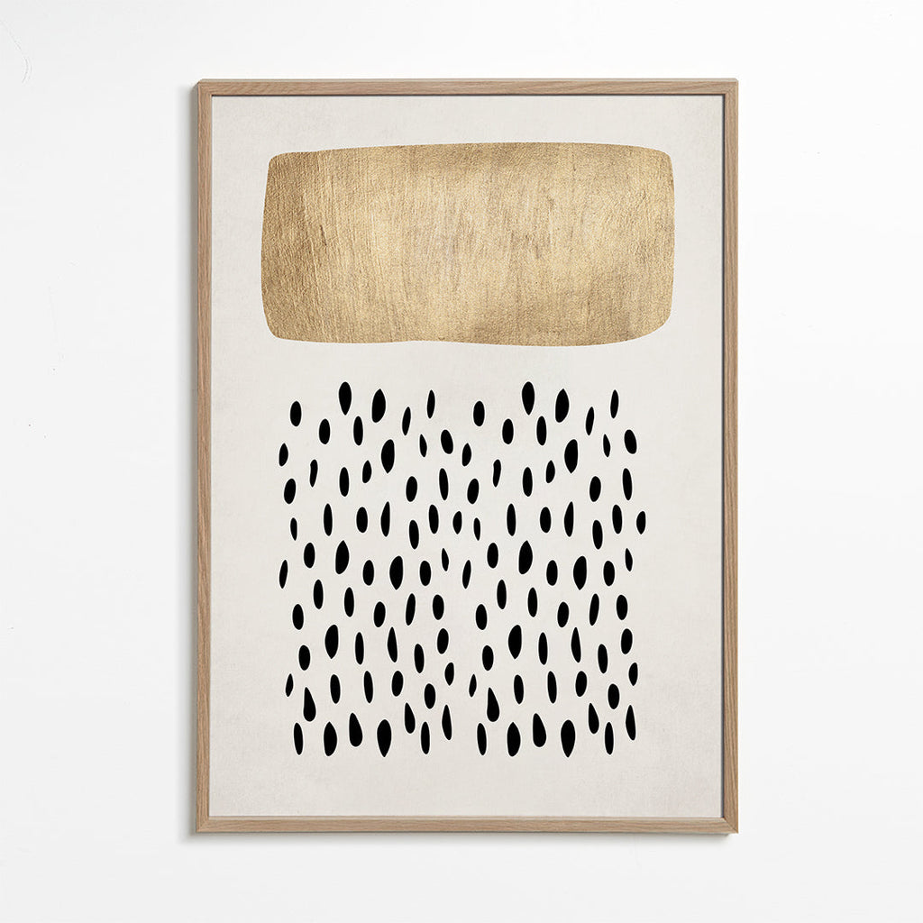 Design minimalista com bloco dourado e motivos negros