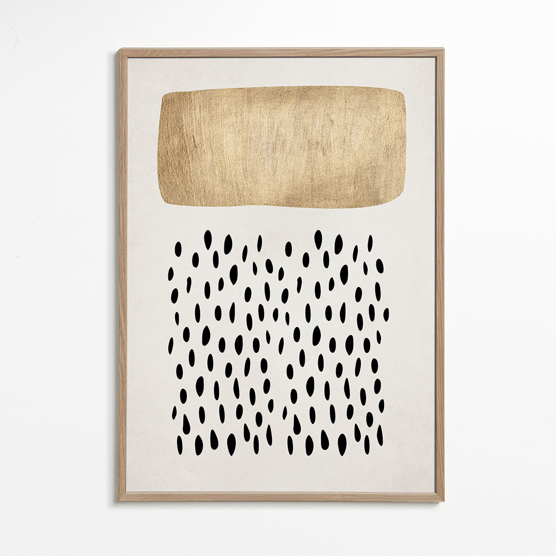 Design minimalista com bloco dourado e motivos negros