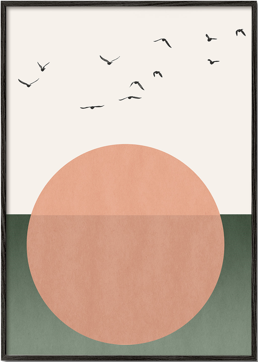 Quadro abstrato círculo coral com pássaros