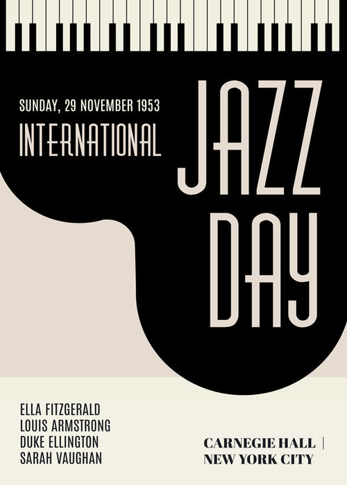 Poster vintage Jazz Day com teclas de piano