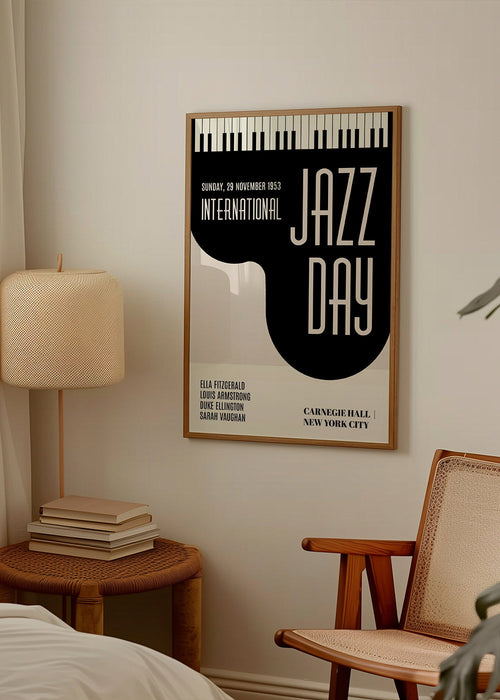 Poster vintage Jazz Day com teclas de piano