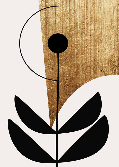 Estampa botânica minimalista com textura dourada