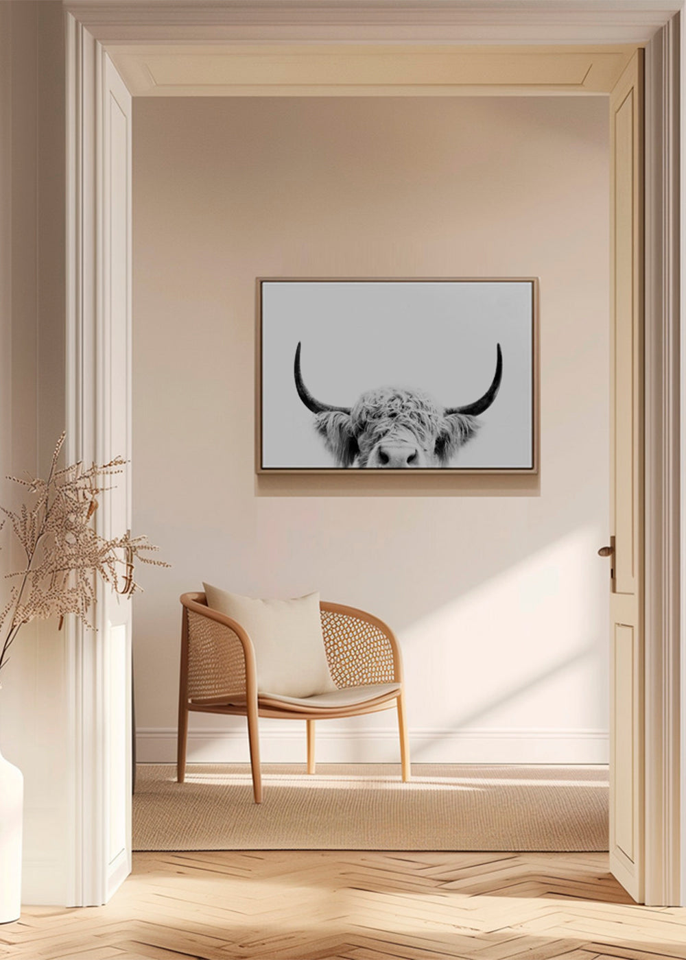Peeking cow BW