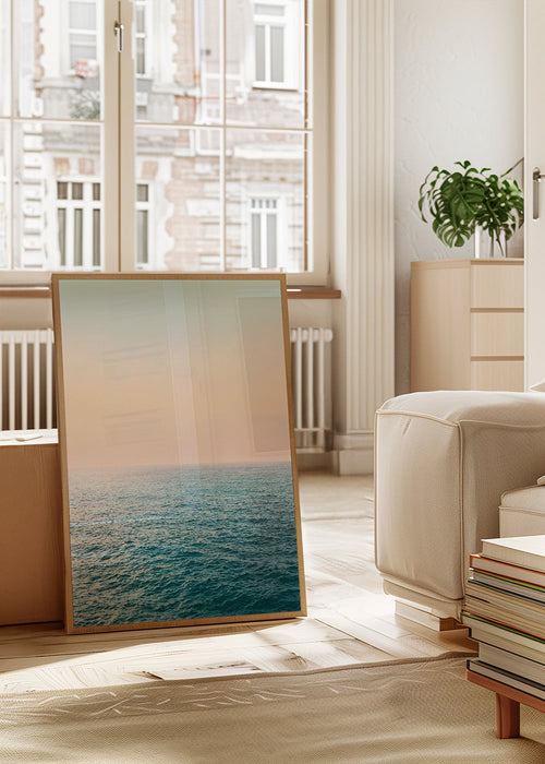 Arte paisagística: horizonte costeiro em tons pastel