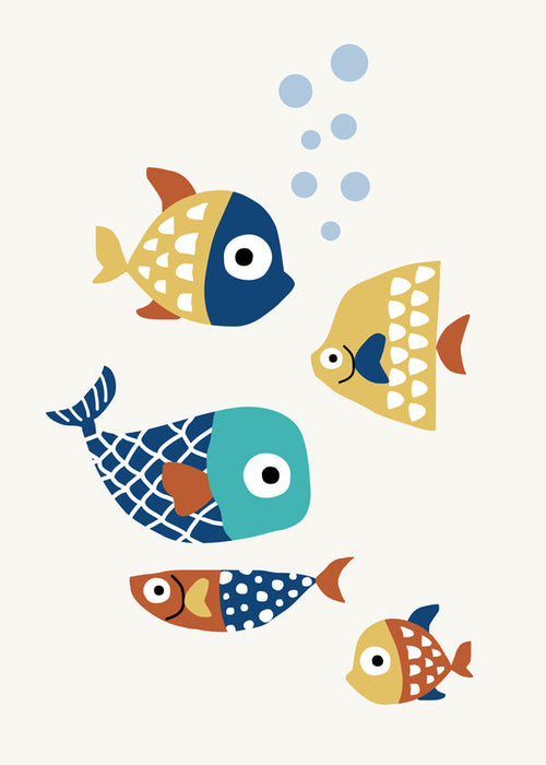 Estampa infantil de peixes divertidos