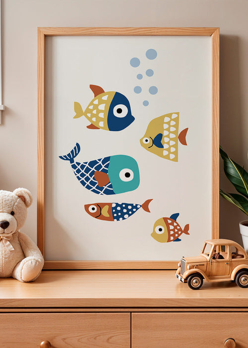 Estampa infantil de peixes divertidos