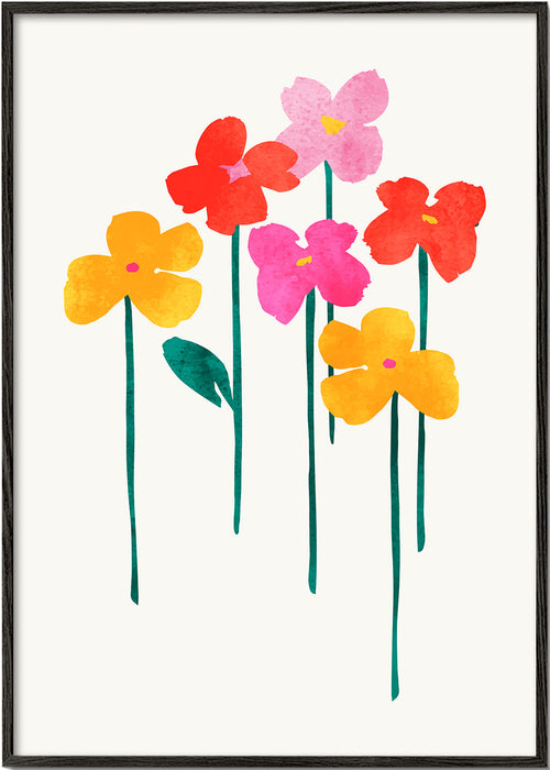Estampa botânica flores em aquarela divertidas