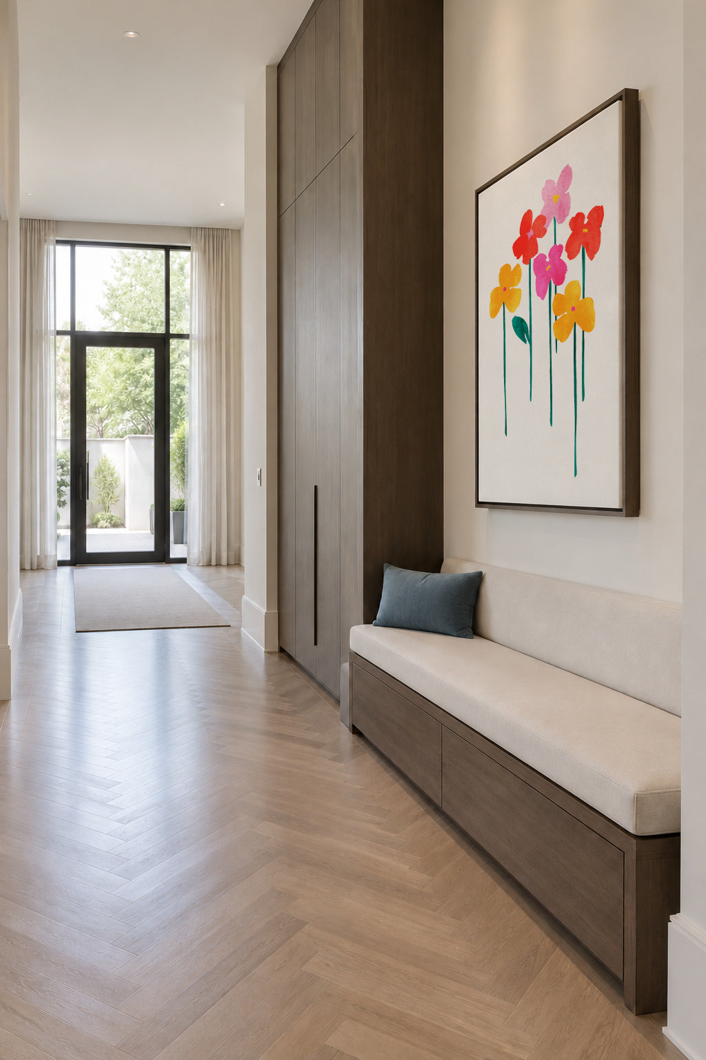 Little Happy Flowers - Framed canvas in an interior