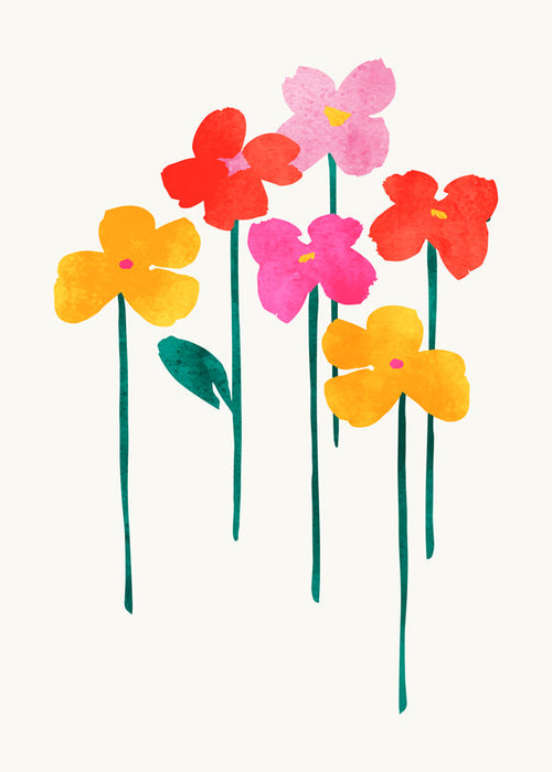 Estampa botânica flores em aquarela divertidas