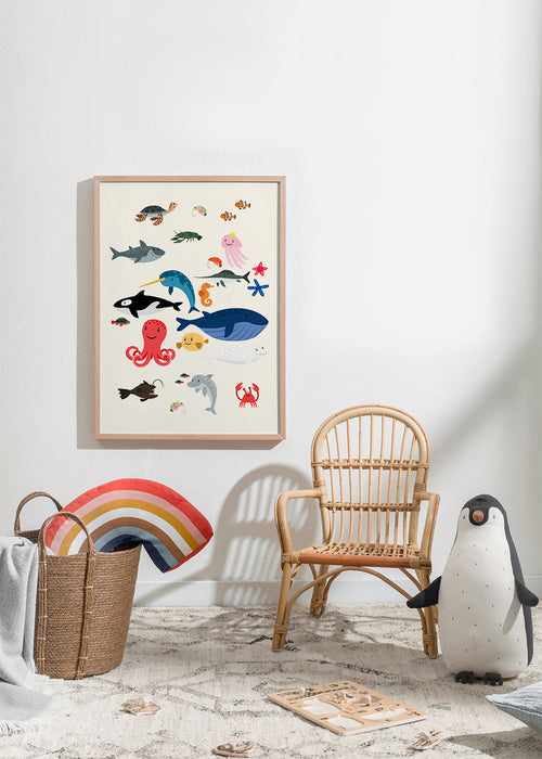 Lámina infantil de criaturas marinhas