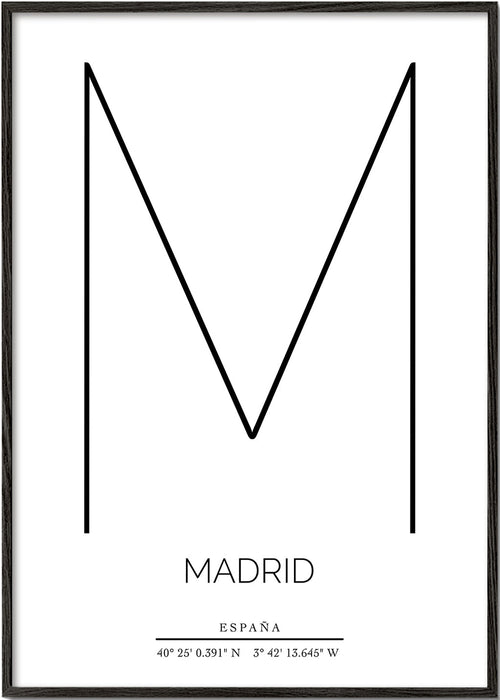 Quadro cidade Madrid com tipografia M minimal