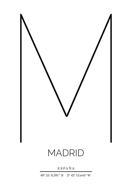 Quadro cidade Madrid com tipografia M minimal