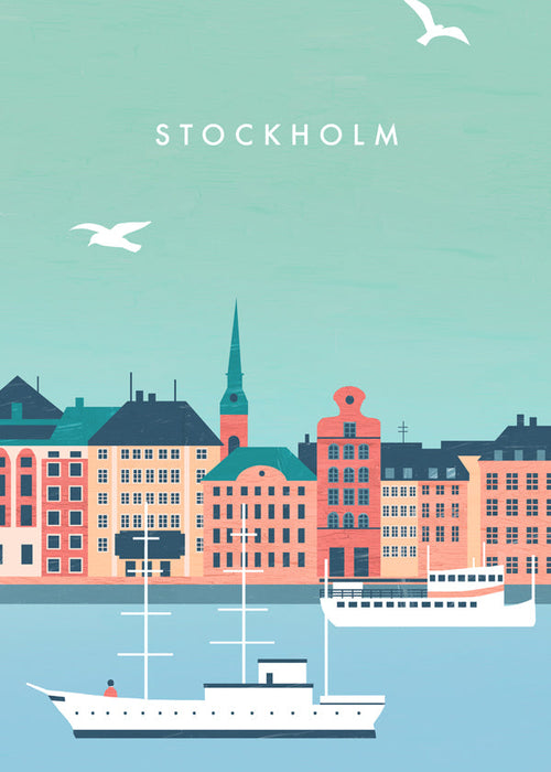 Poster Estocolmo com barcos ilustrados
