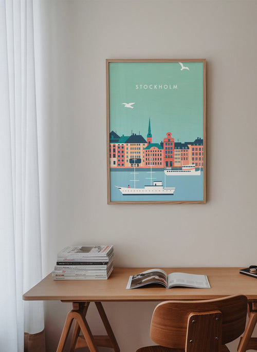 Poster Estocolmo com barcos ilustrados