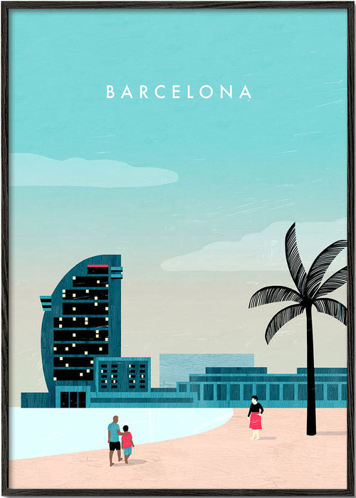 Poster de viagem Barcelona, cena de praia