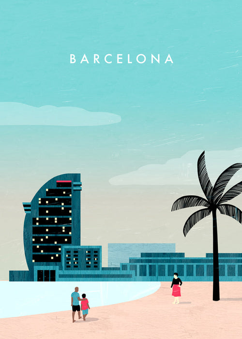 Poster de viagem Barcelona, cena de praia