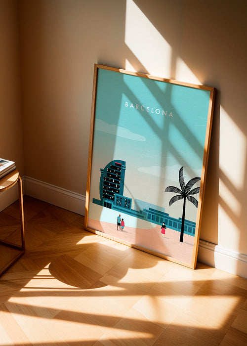 Poster de viagem Barcelona, cena de praia