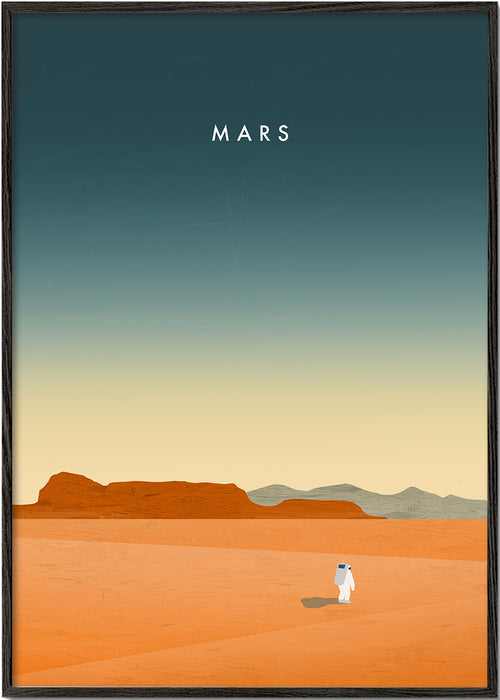 Arte paisagística: cena marciana com astronauta