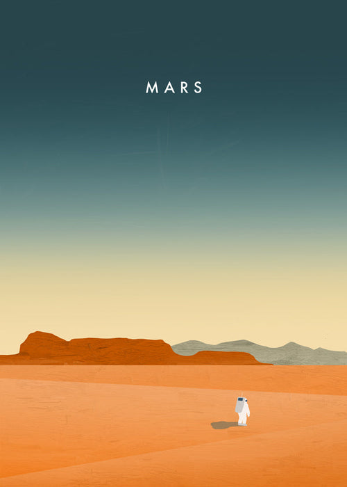 Arte paisagística: cena marciana com astronauta