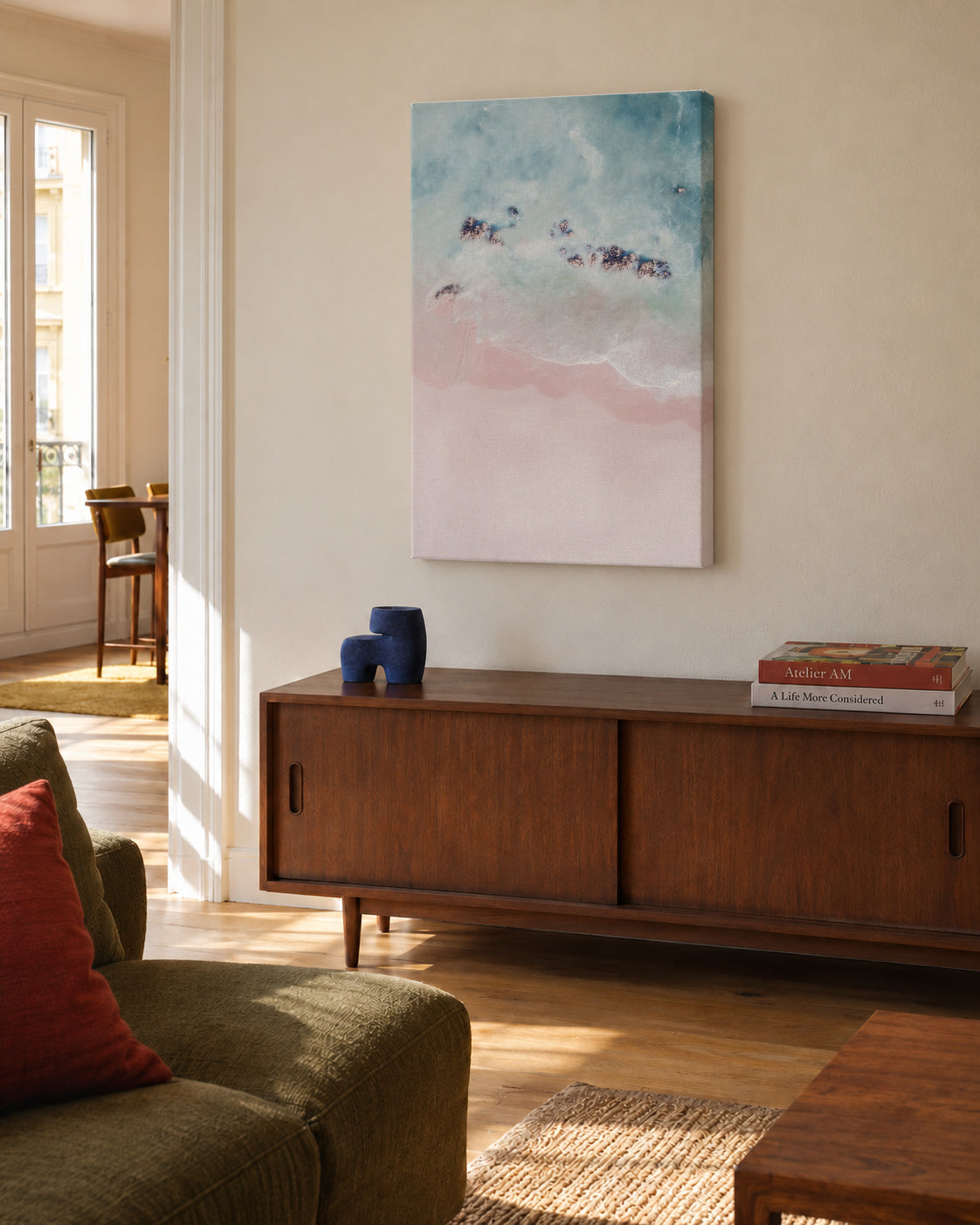 Ocean pink blush - Unframed canvas in an interior